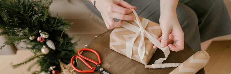 Wrapping a present with recyclable wrapping materials
