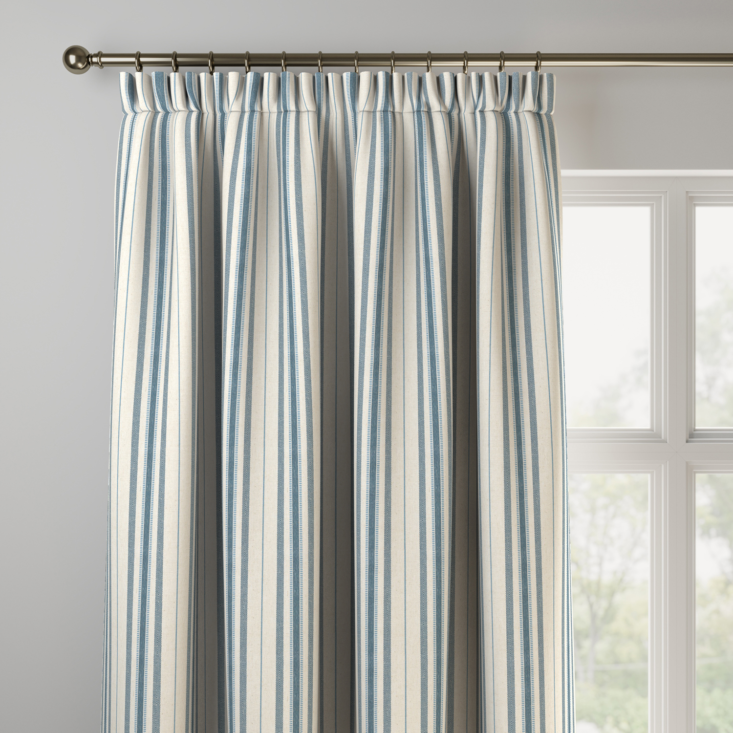 Stripe pencil pleat curtains in a window