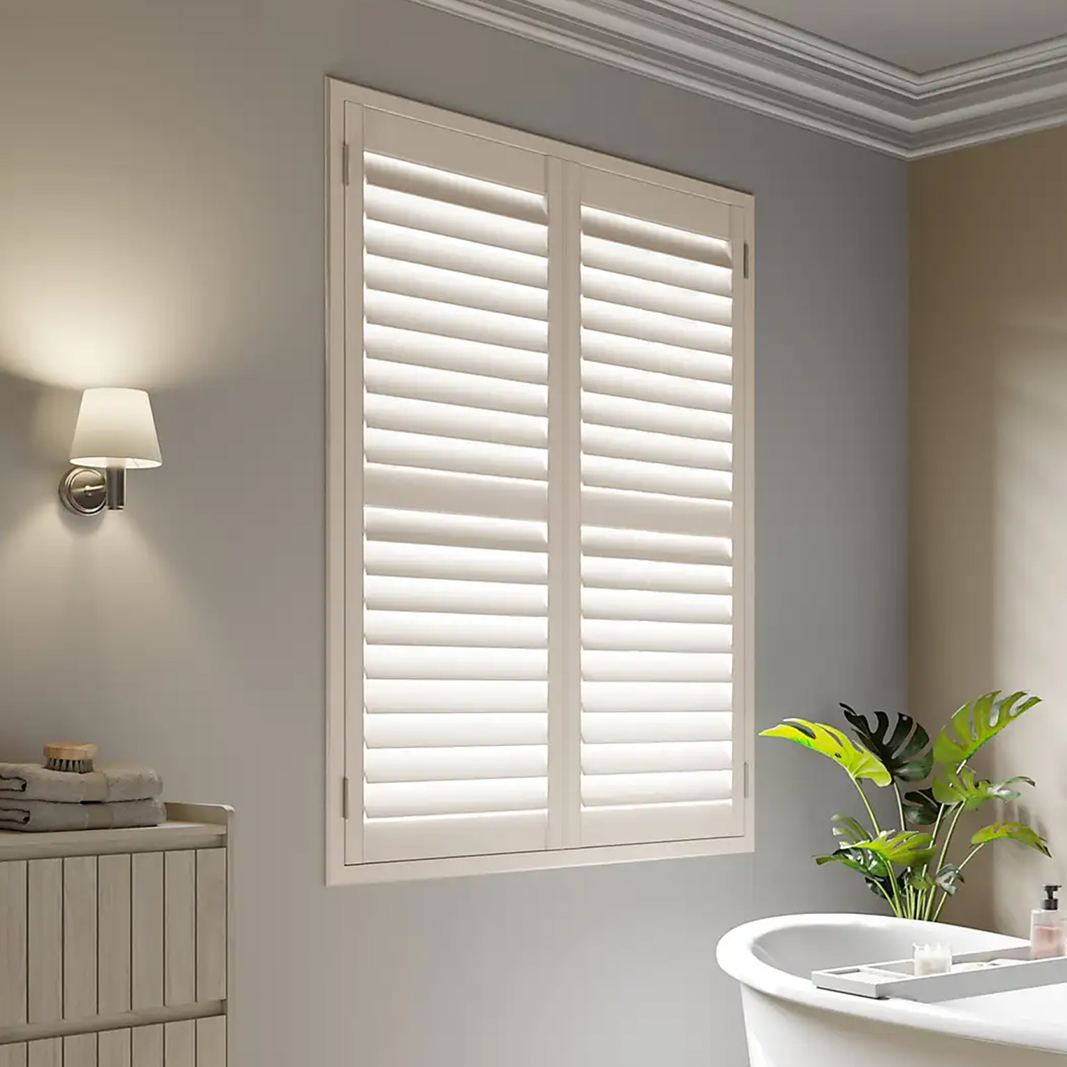 Shutters in a bathroom window