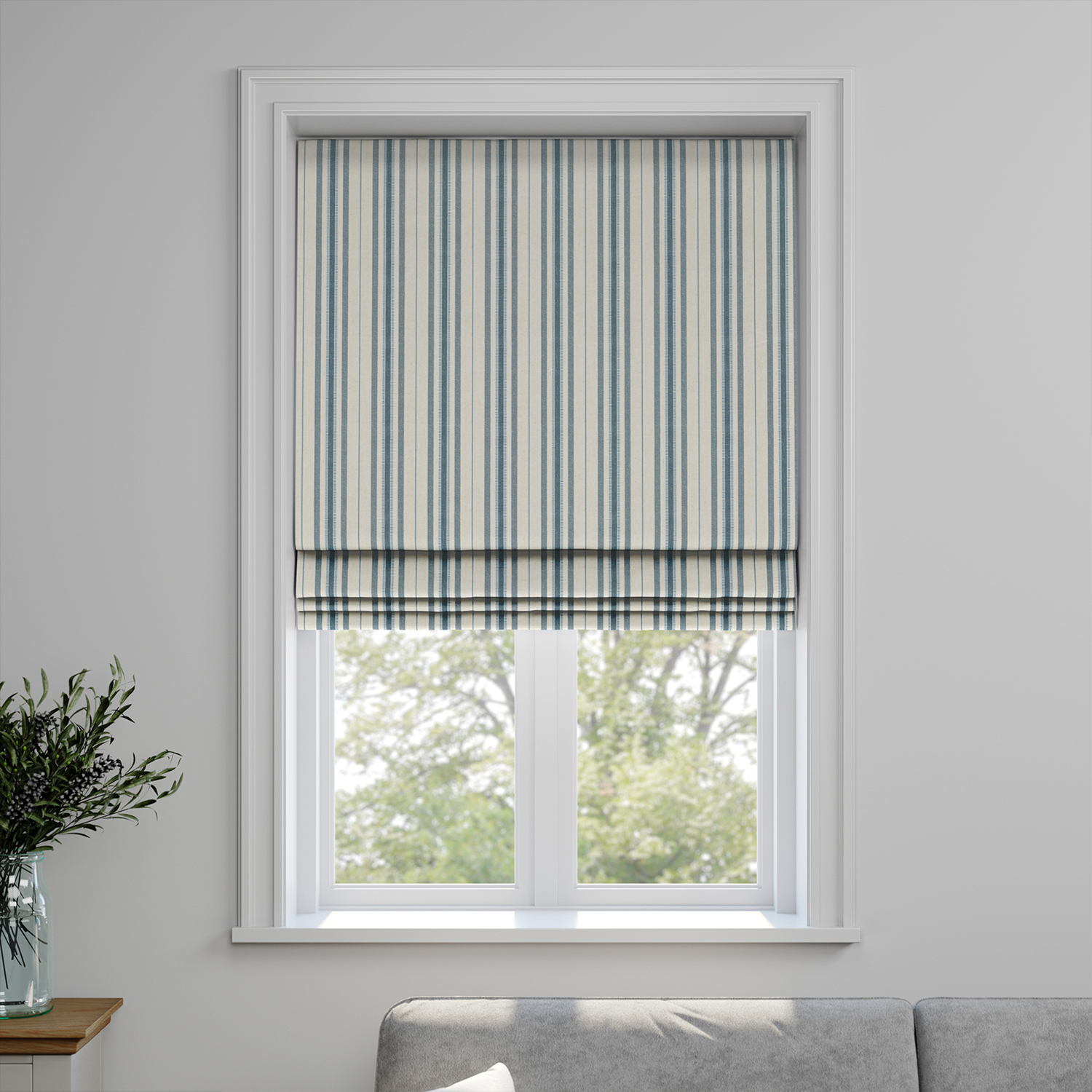 Stripe roller blind in a window