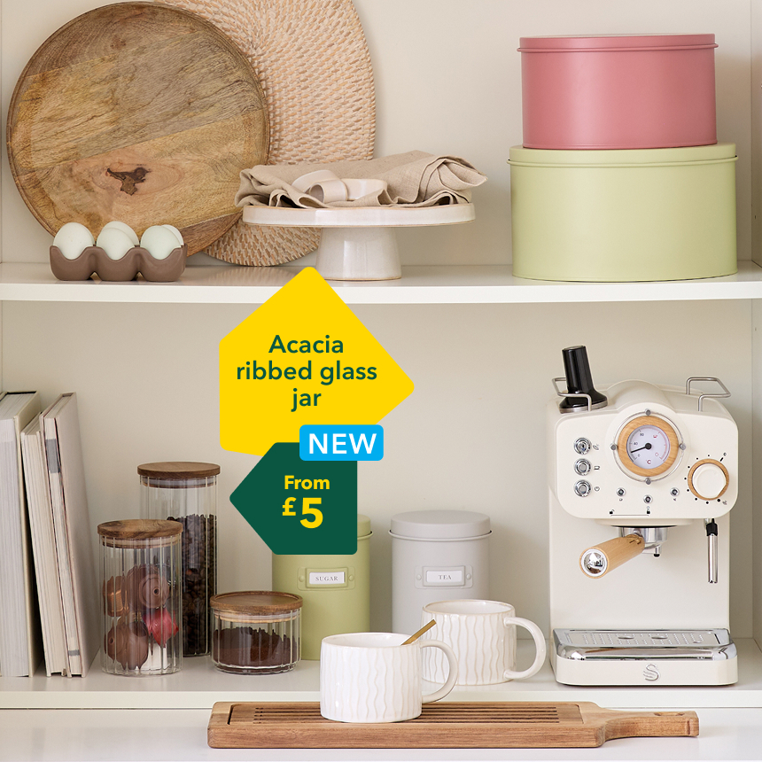 Acacia ribbed glass jar from £5