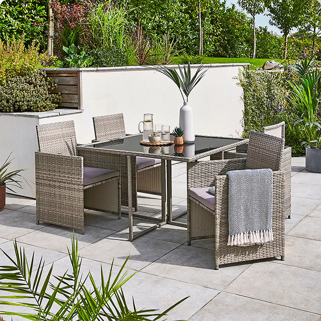 Grey Rattan 4 Seater Dining Cube Set