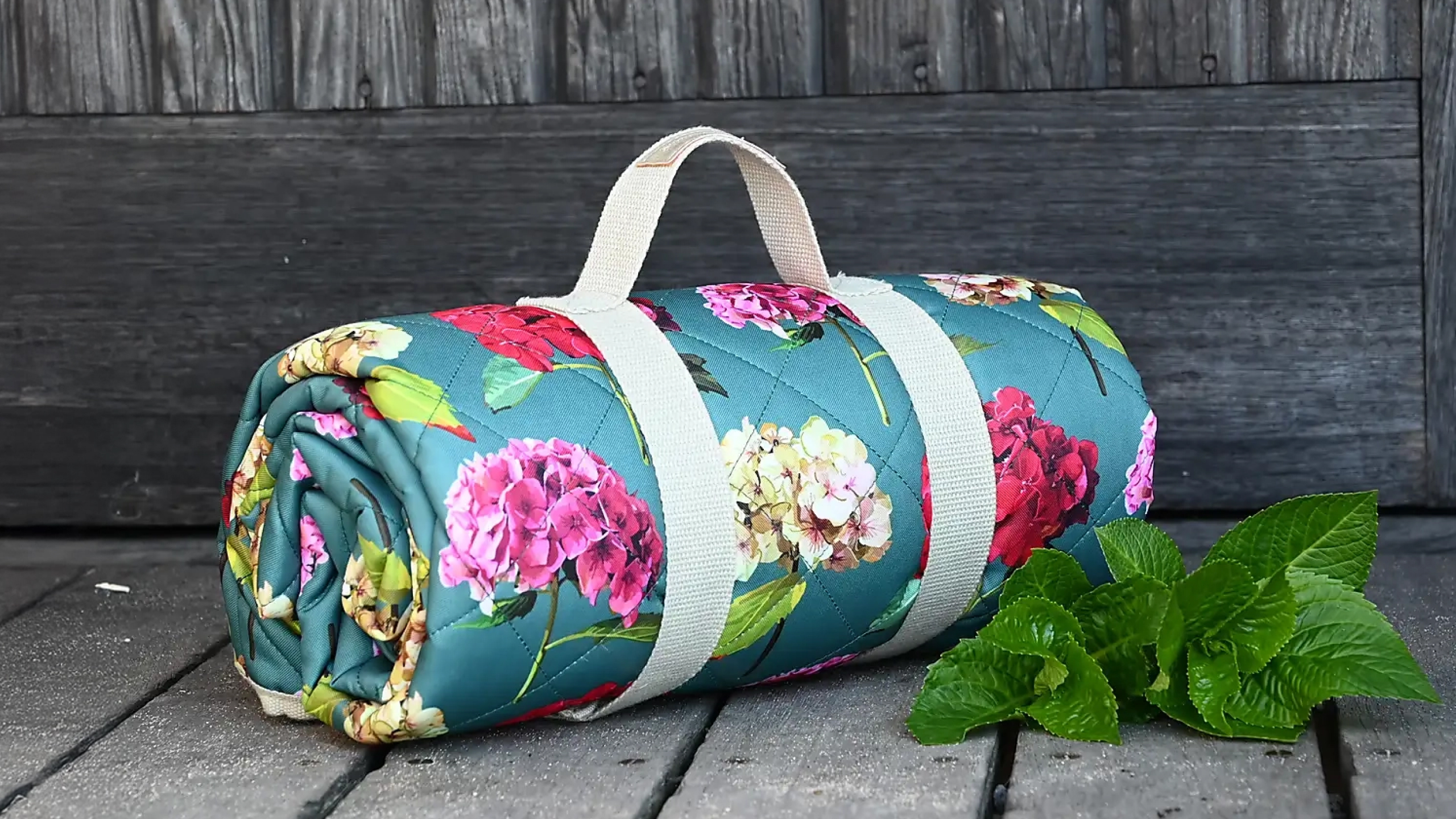 Navigate Sarah Kelleher Teal Rose Print Quilted Picnic Blanket