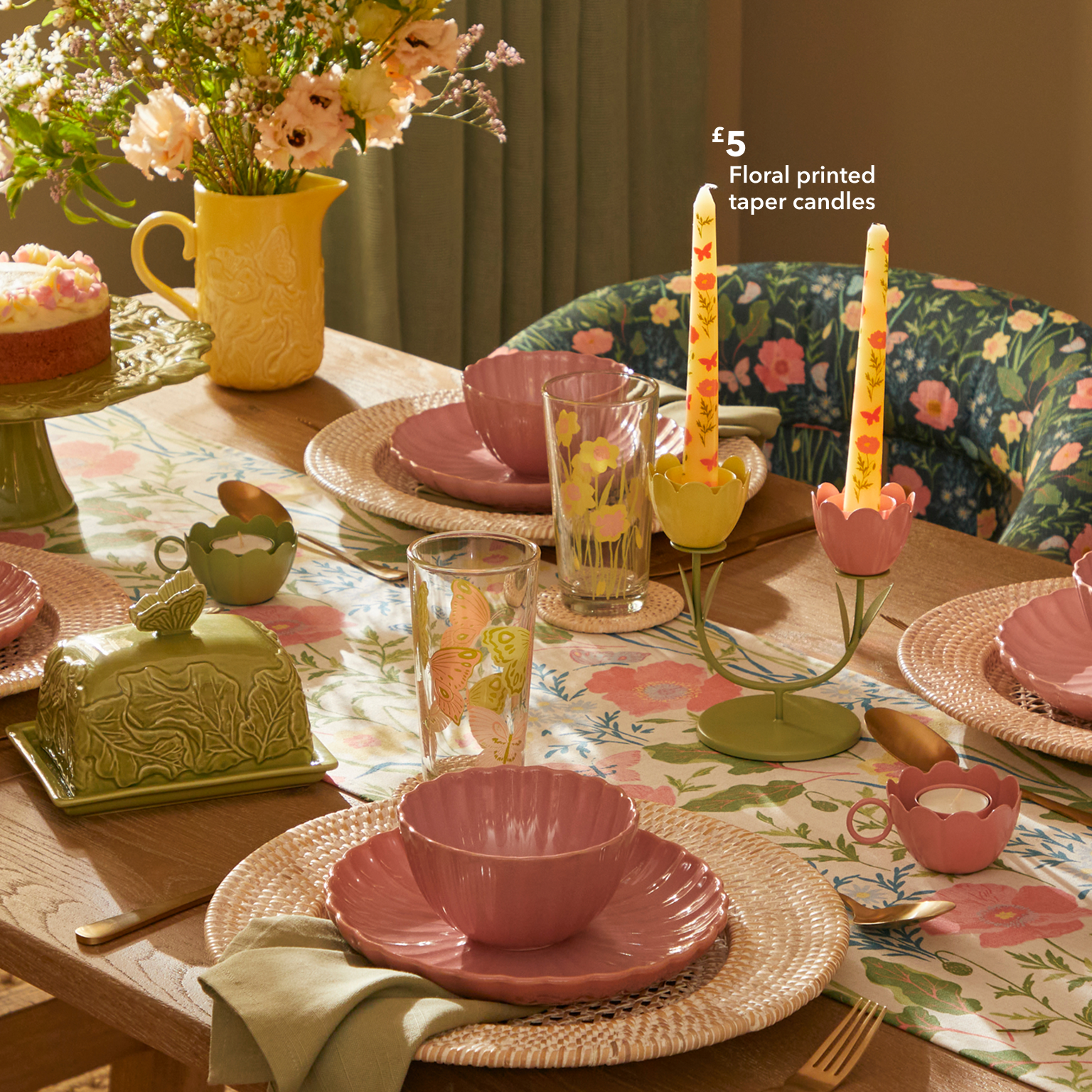 Floral printed taper candles £5