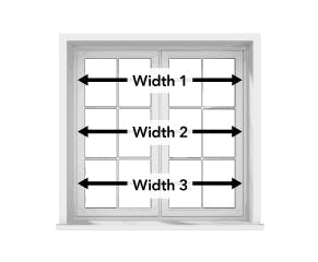 Measure the width inside the window recess at 3 points, the top, middle and bottom. Your windows may not be consistent along the width of the window, so it’s important to do this and take the smallest measurement as your guide.