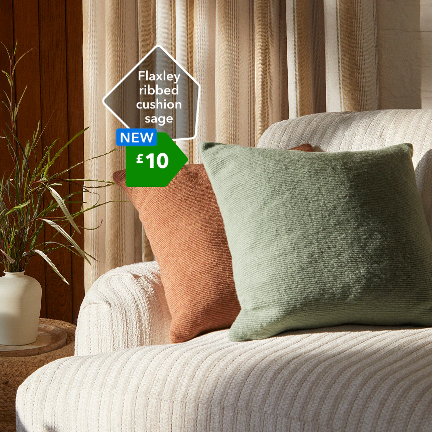 Flaxley ribbed cushion sage £10