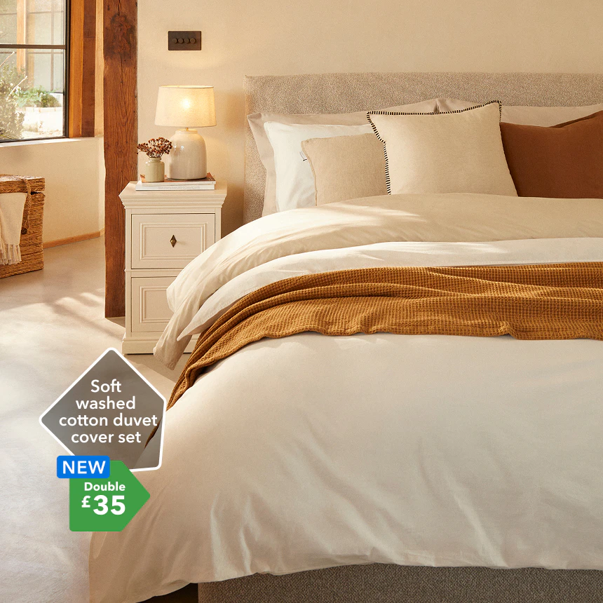 Soft
washed
cotton double duvet
cover set £35