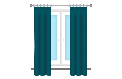 An illustration of apron curtains that end below the windowsill