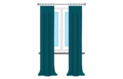 An illustration of puddle curtains that drape on the floor