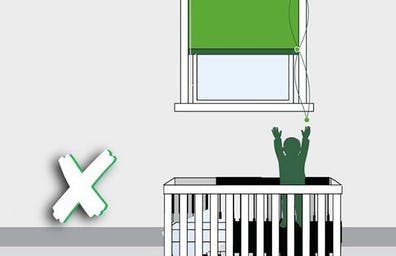 Do not place your child's cot, bed, highchair or playpen near a window blind.