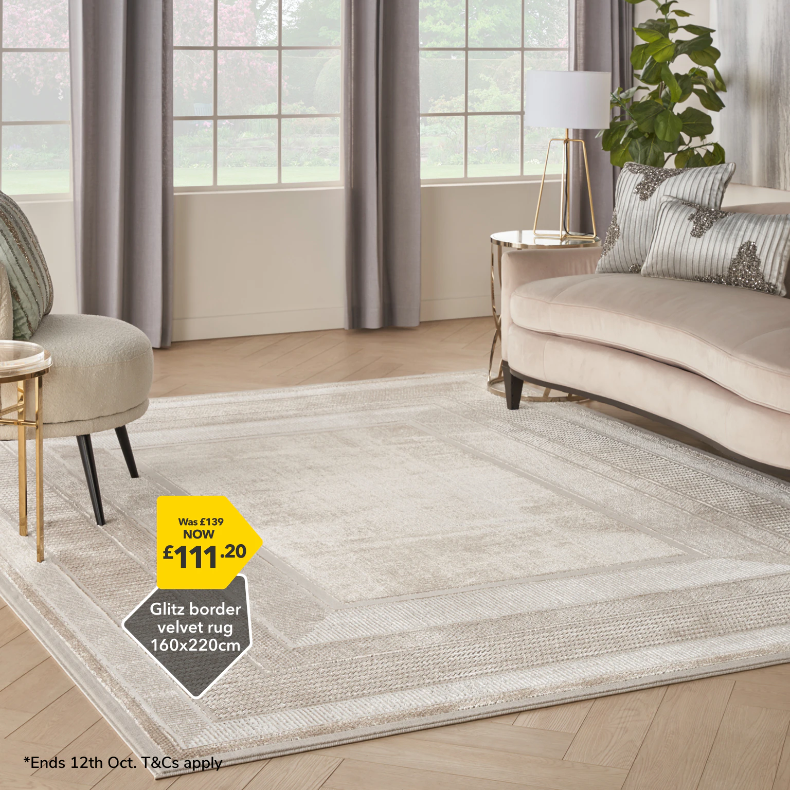 Glitz border velvet rug 160x220cm