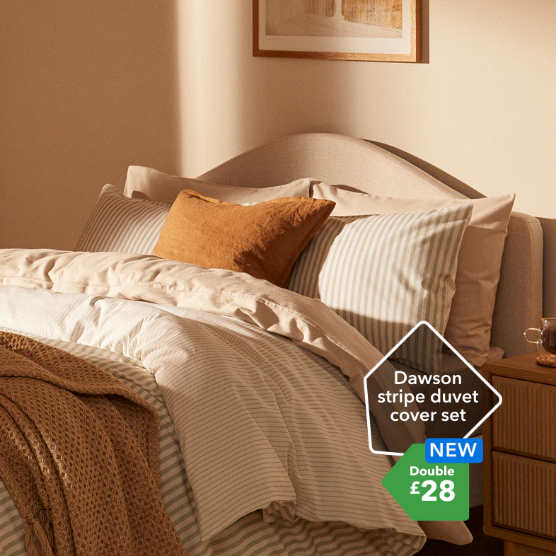Dawson Stripe 100% Washed Cotton Duvet Cover & Pillowcase Set Double £28