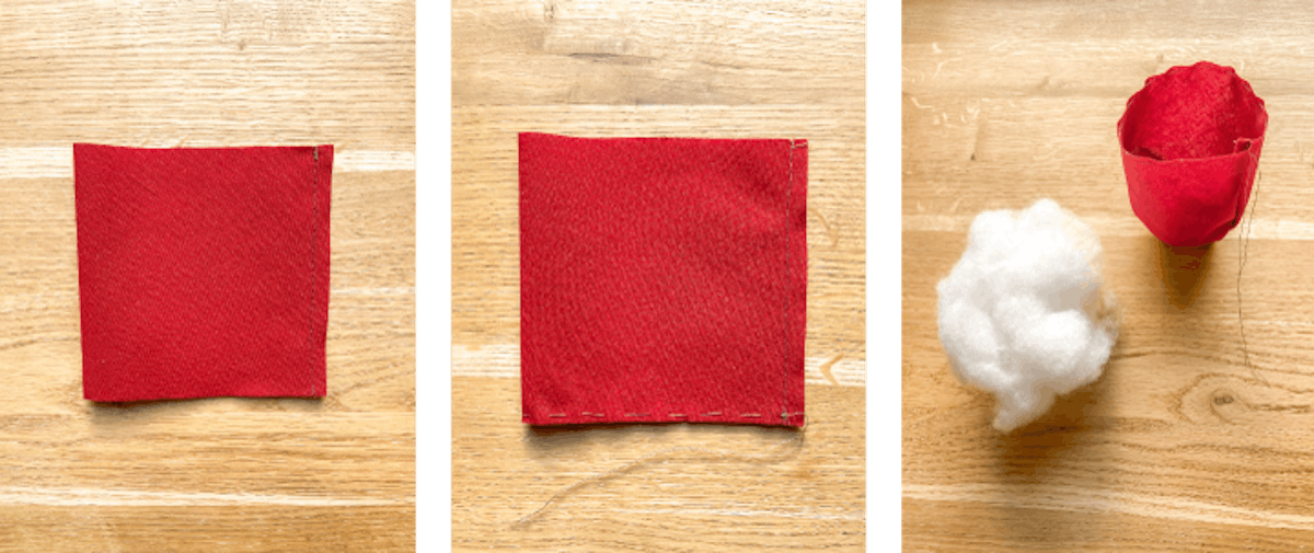  Étapes pour coudre des coussins pique aiguilles. Plier et coudre le tissu rouge.