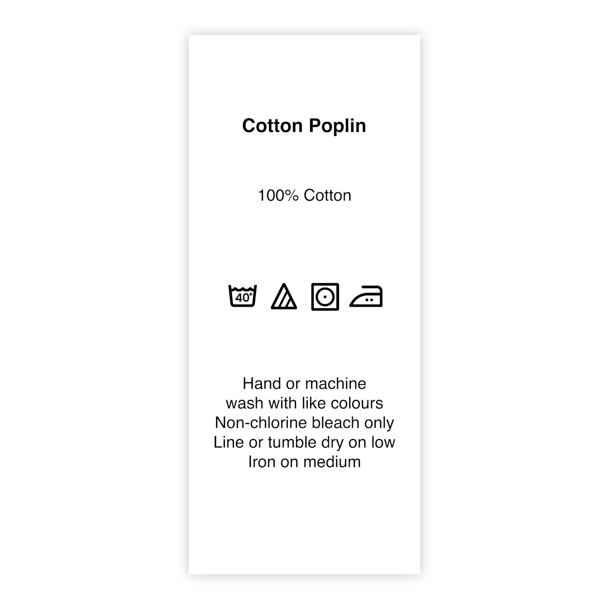  cotton poplin laundry care label