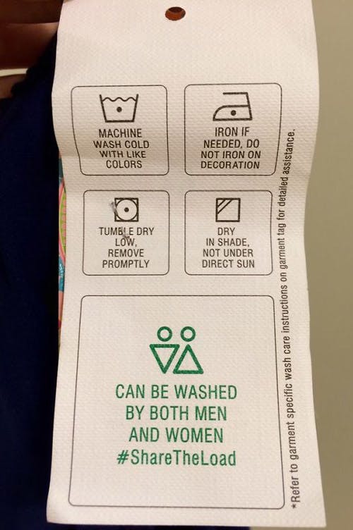  Wäscheetikett mit Waschsymbolen und Botschaft