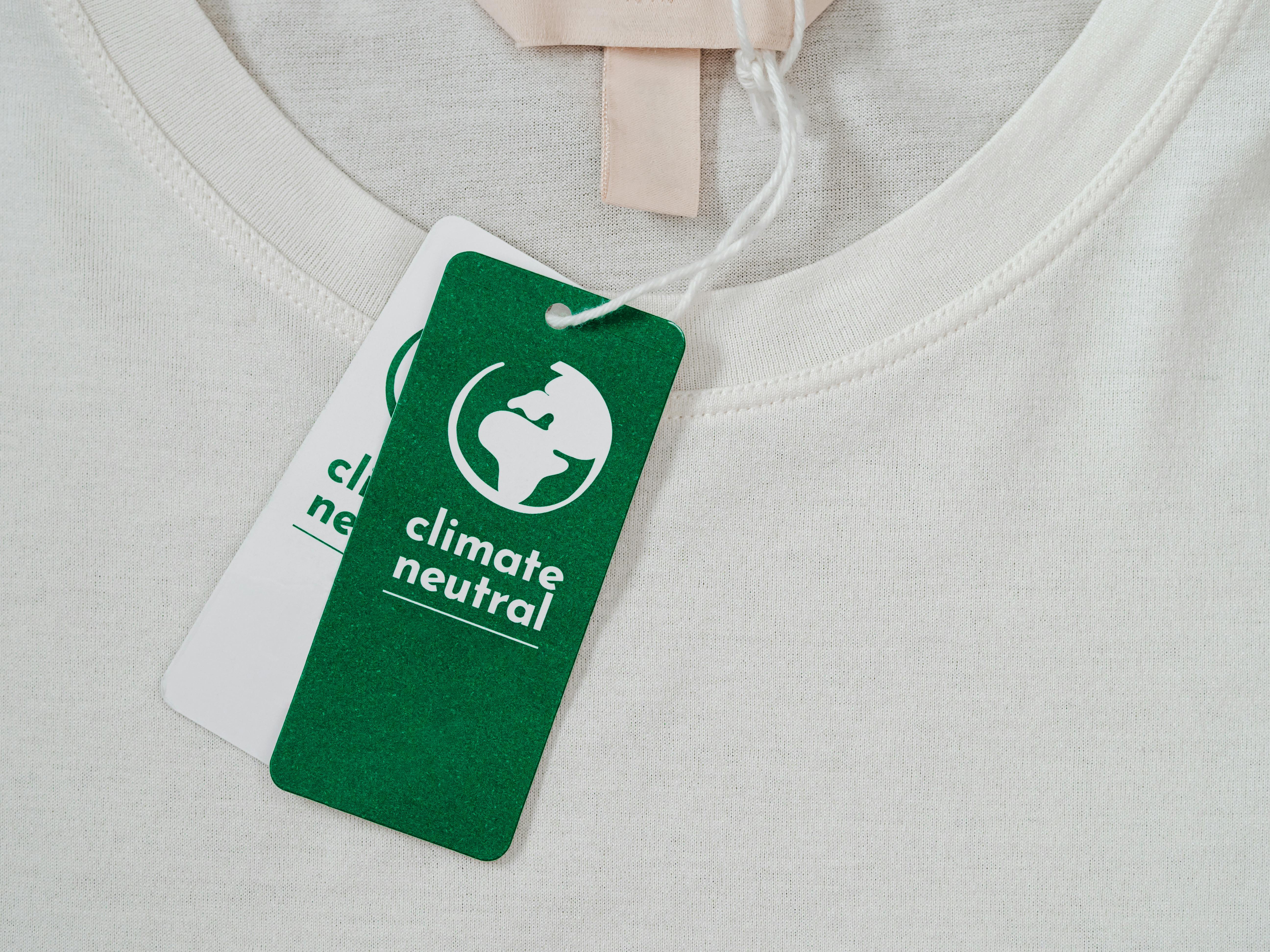  close up of a climate neutral label on a tshirt