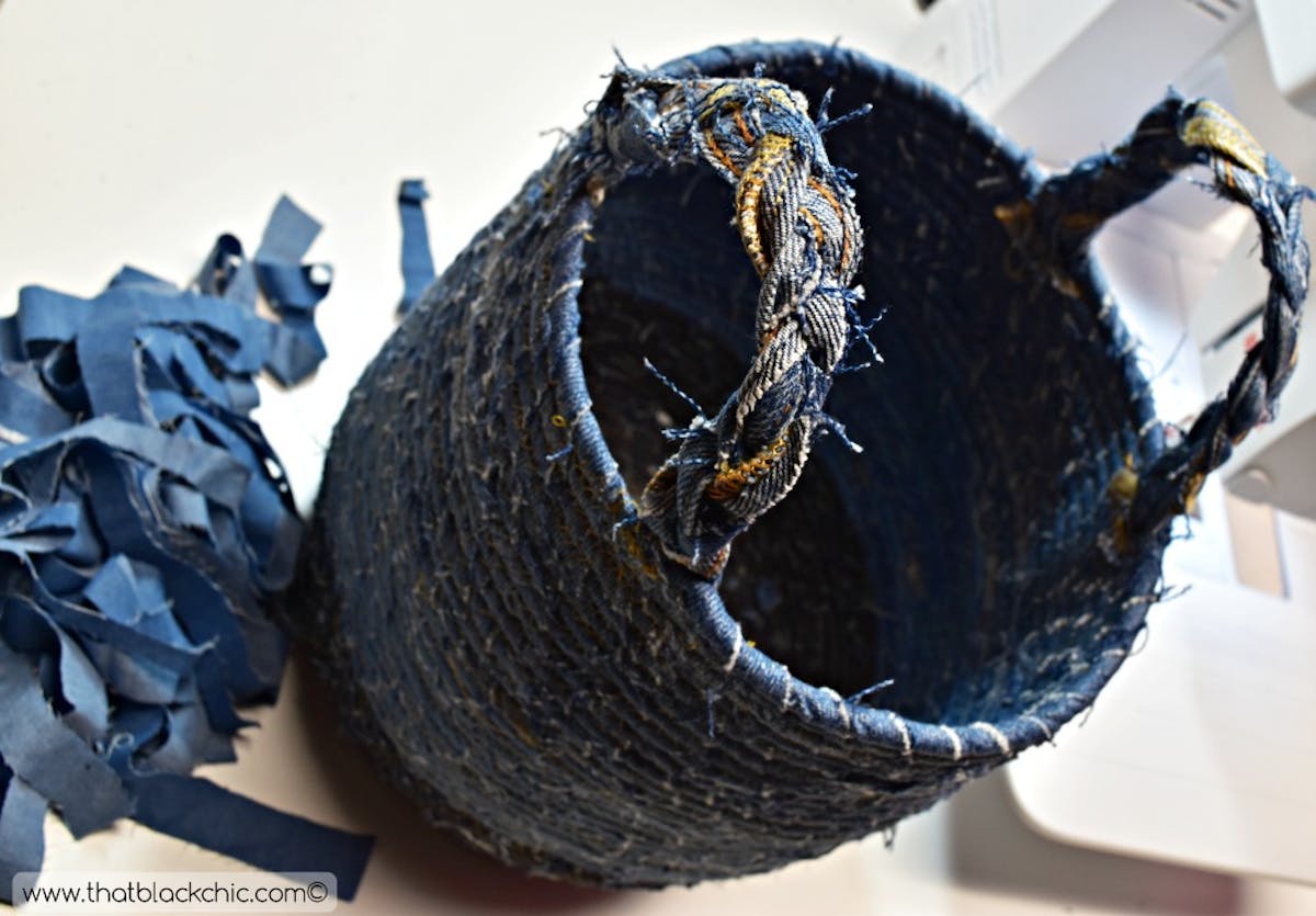 DIY denim rope coil basket by That Black Chic blog DIY denim rope coil basket by That Black Chic blog