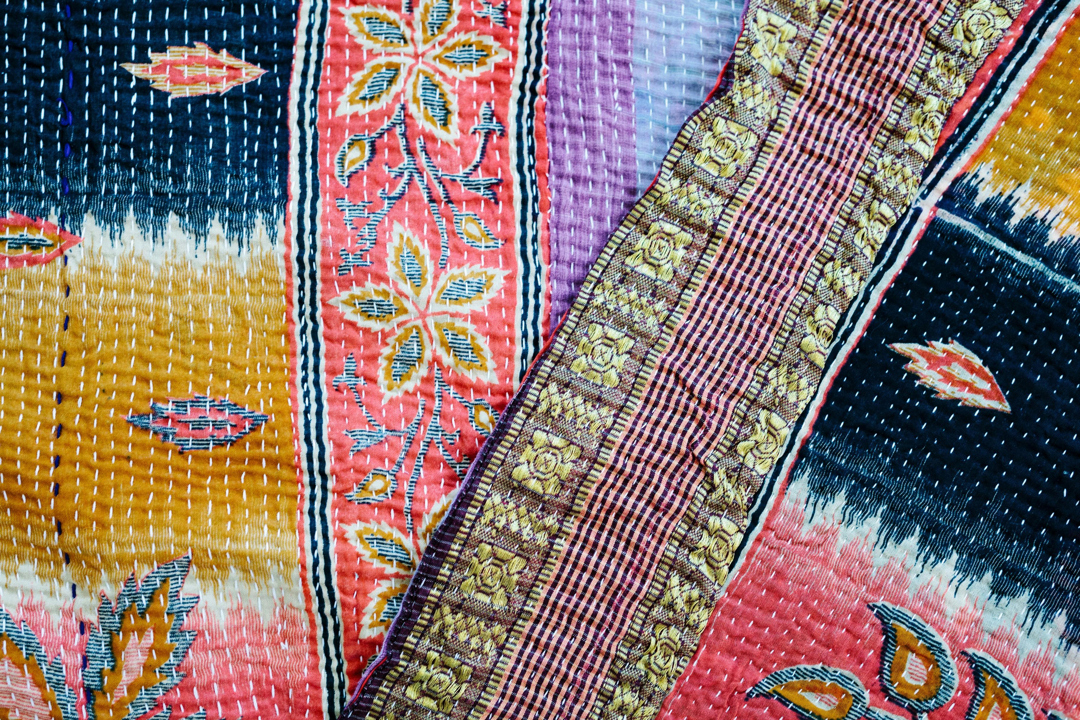 close up of a colorful quilt 