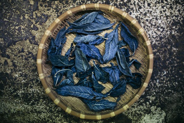  Indigo leaves drying in a woven basket