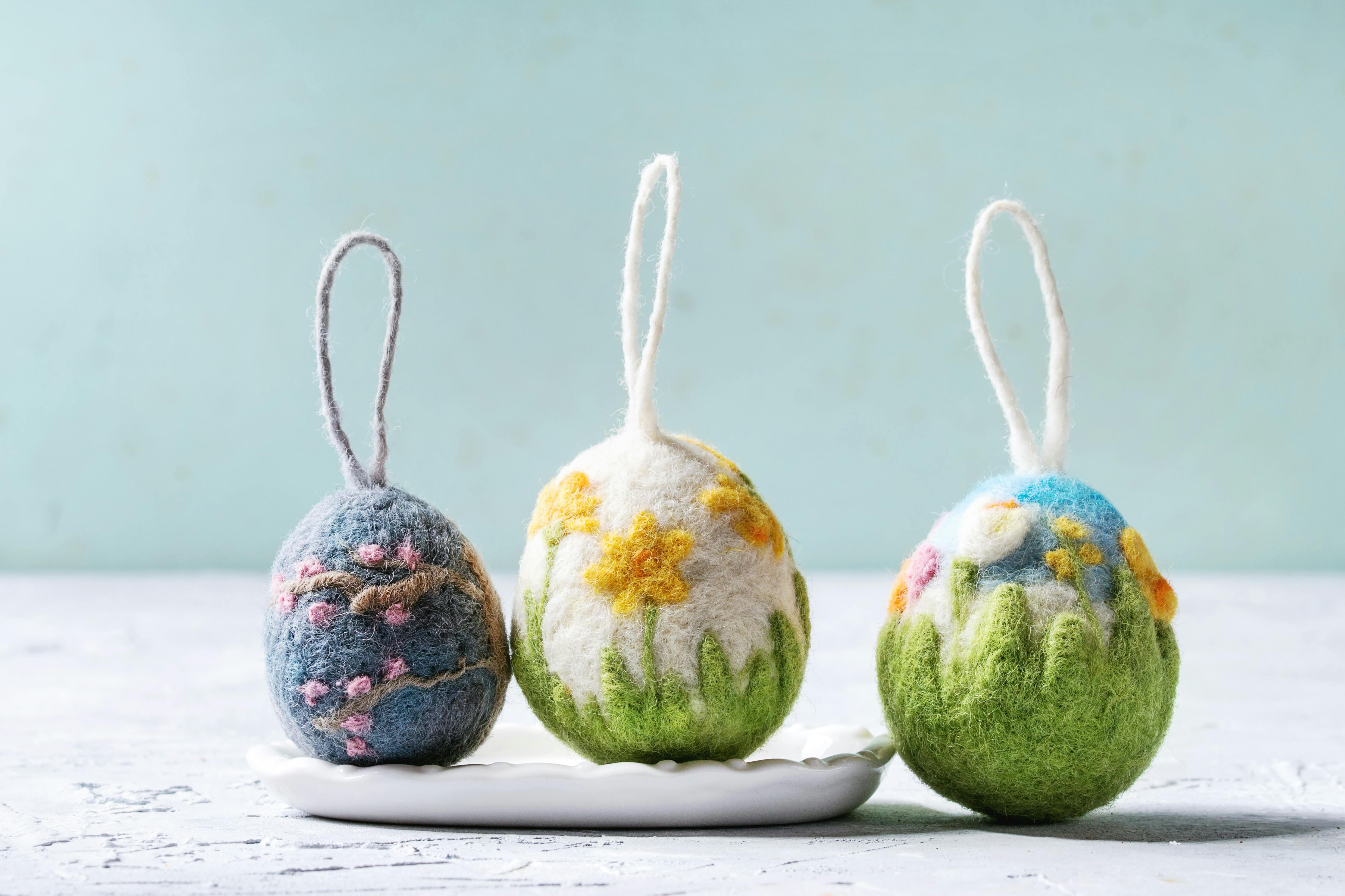  wool felt eggs with floral decorations