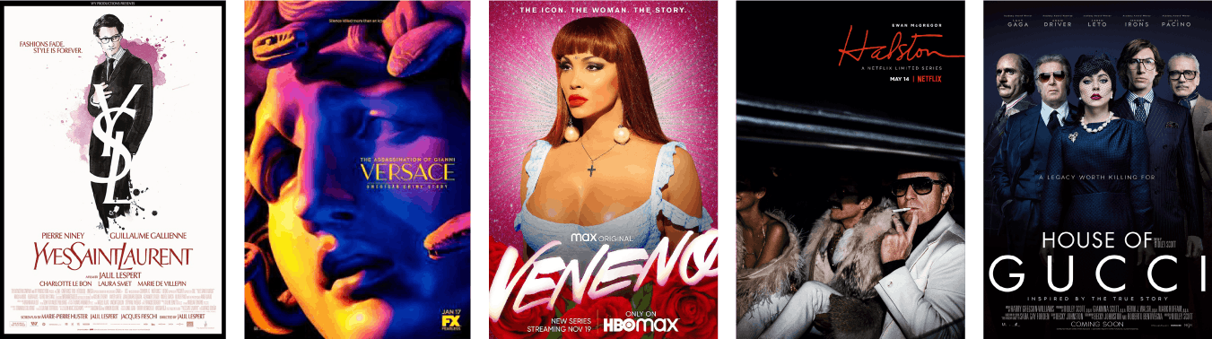  cinco pósters de películas biográficas del mundo de la moda para ver, incluidas Yves Saint Laurent, Halston, La casa Gucci y más