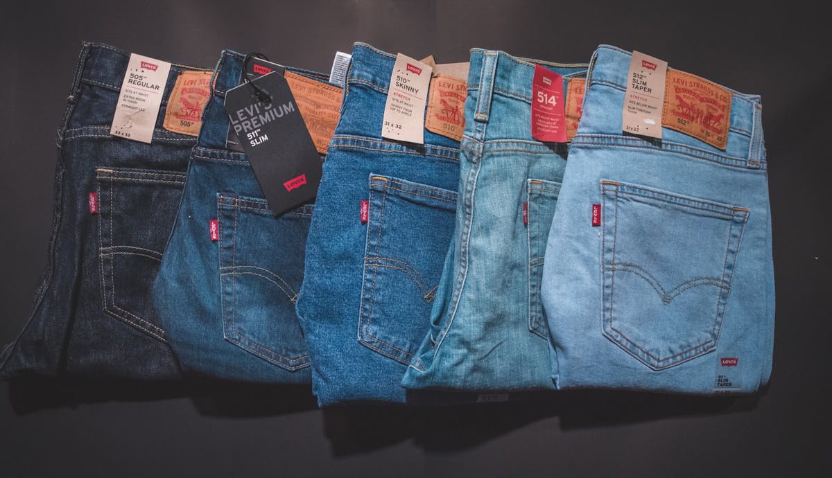 Jeans and denim label set mockup, button, jacron, back pocket and
