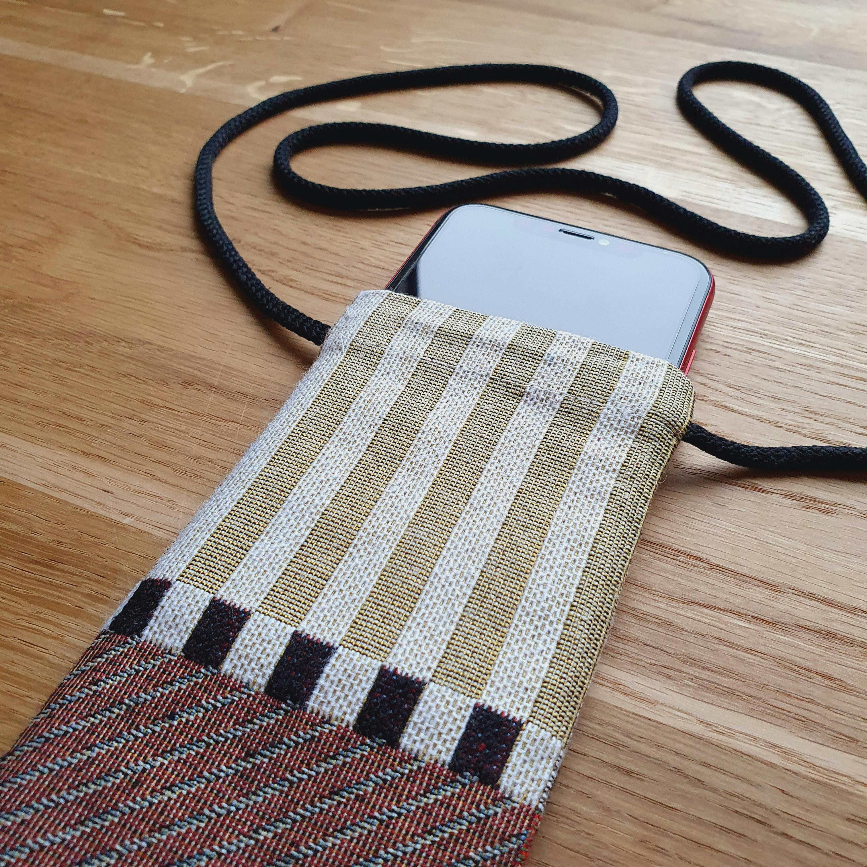 handmade smartphone sleeve with cord for wearing