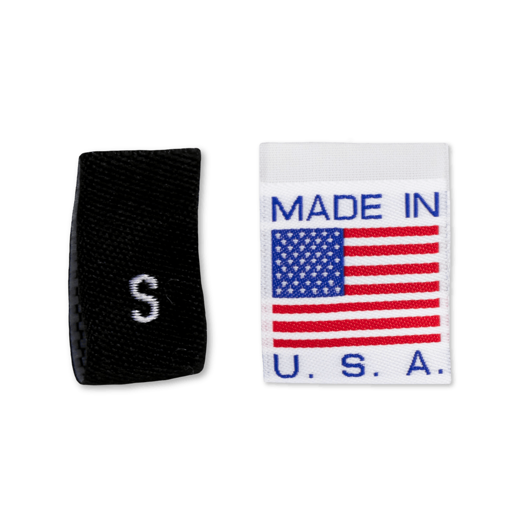  A Size Label S next to a Made In USA Label