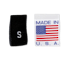 A Size Label S next to a Made In USA Label