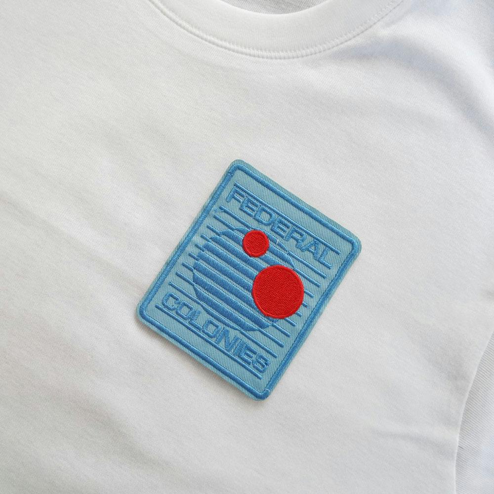  Embroidered patch for ironing on clothing in blue and red