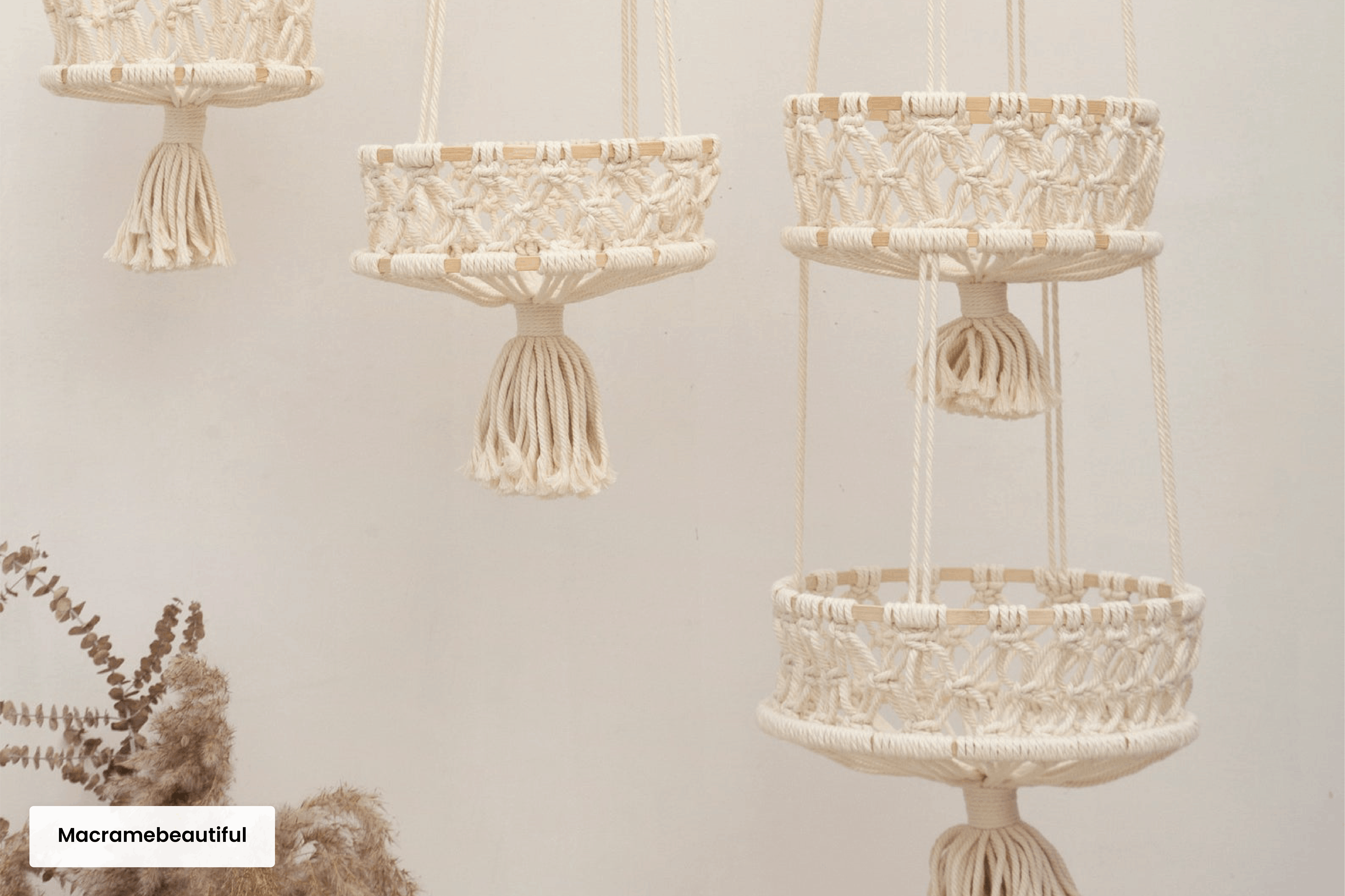  Hanging macrame baskets for fruit.