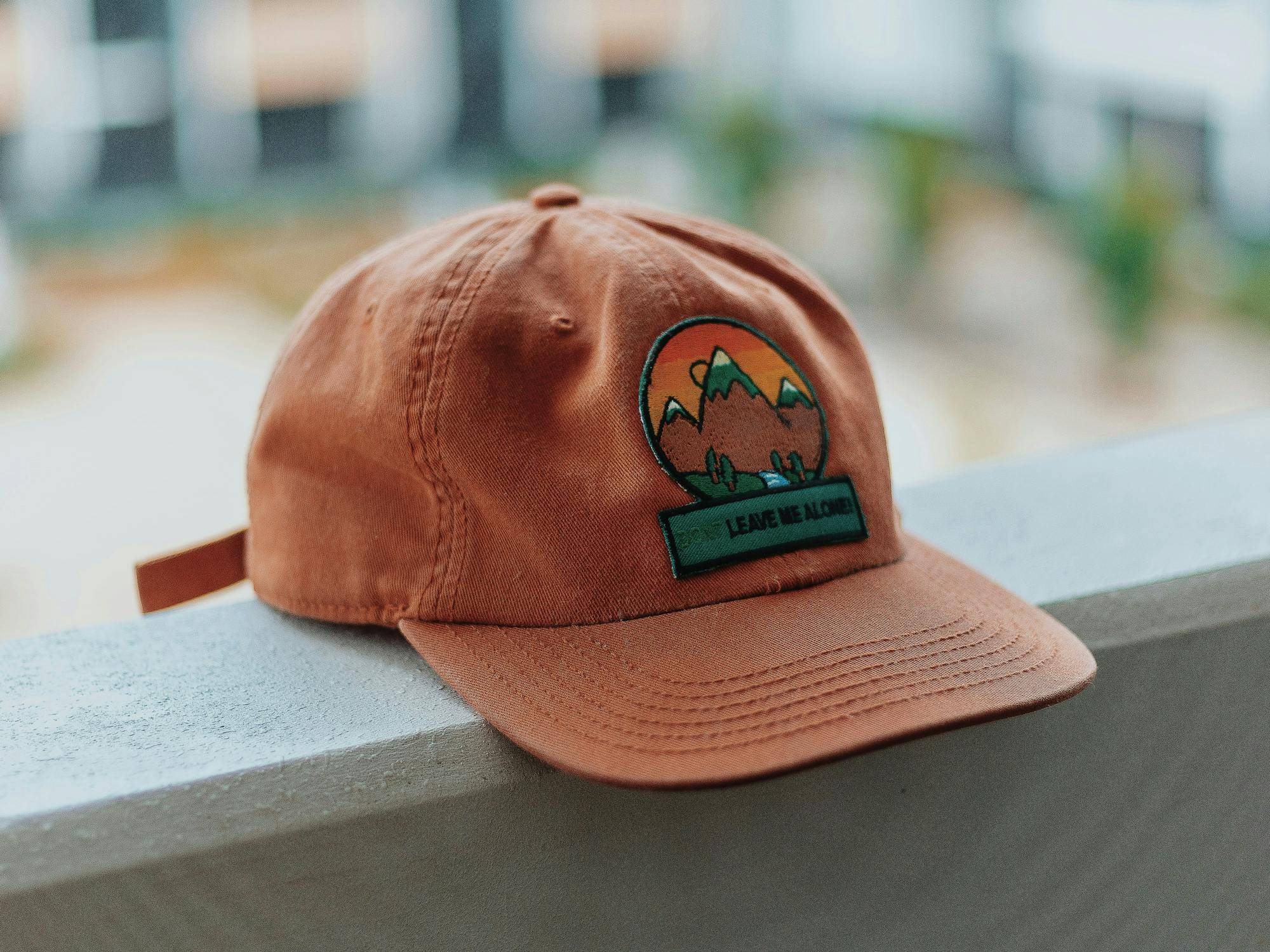 A woven patch on a cap A woven patch on a cap
