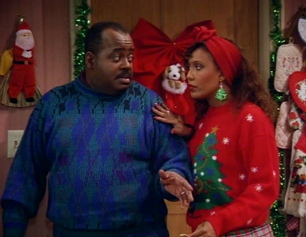  family matters scene with christmas sweaters
