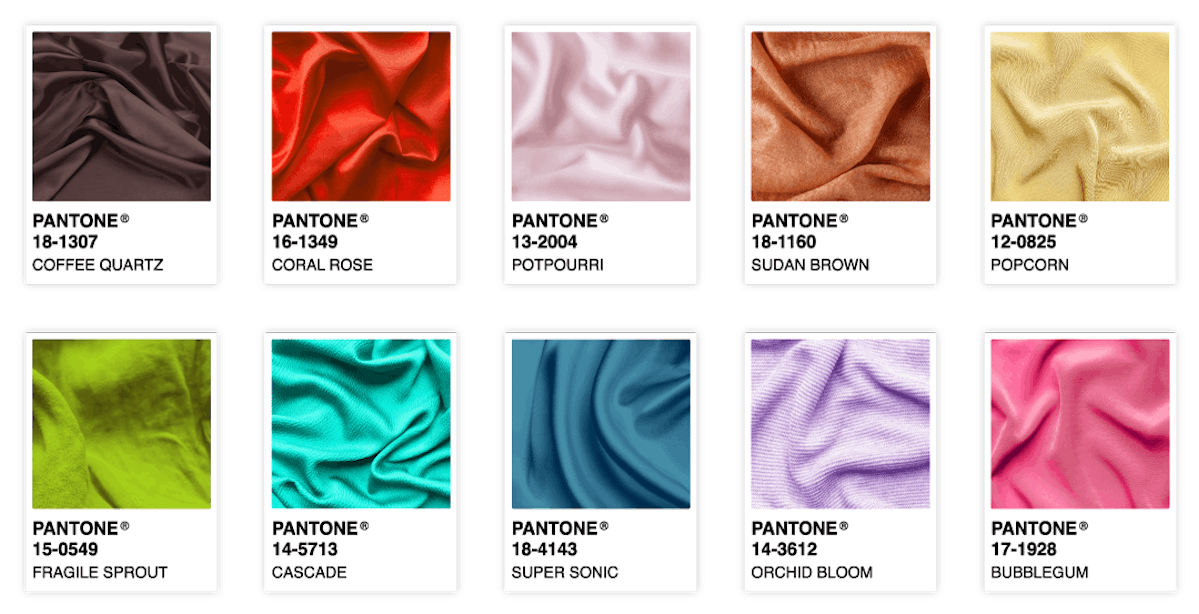  Die Top 10 Pantone-Farben des Jahres 2022 im Swatch-Card-Format