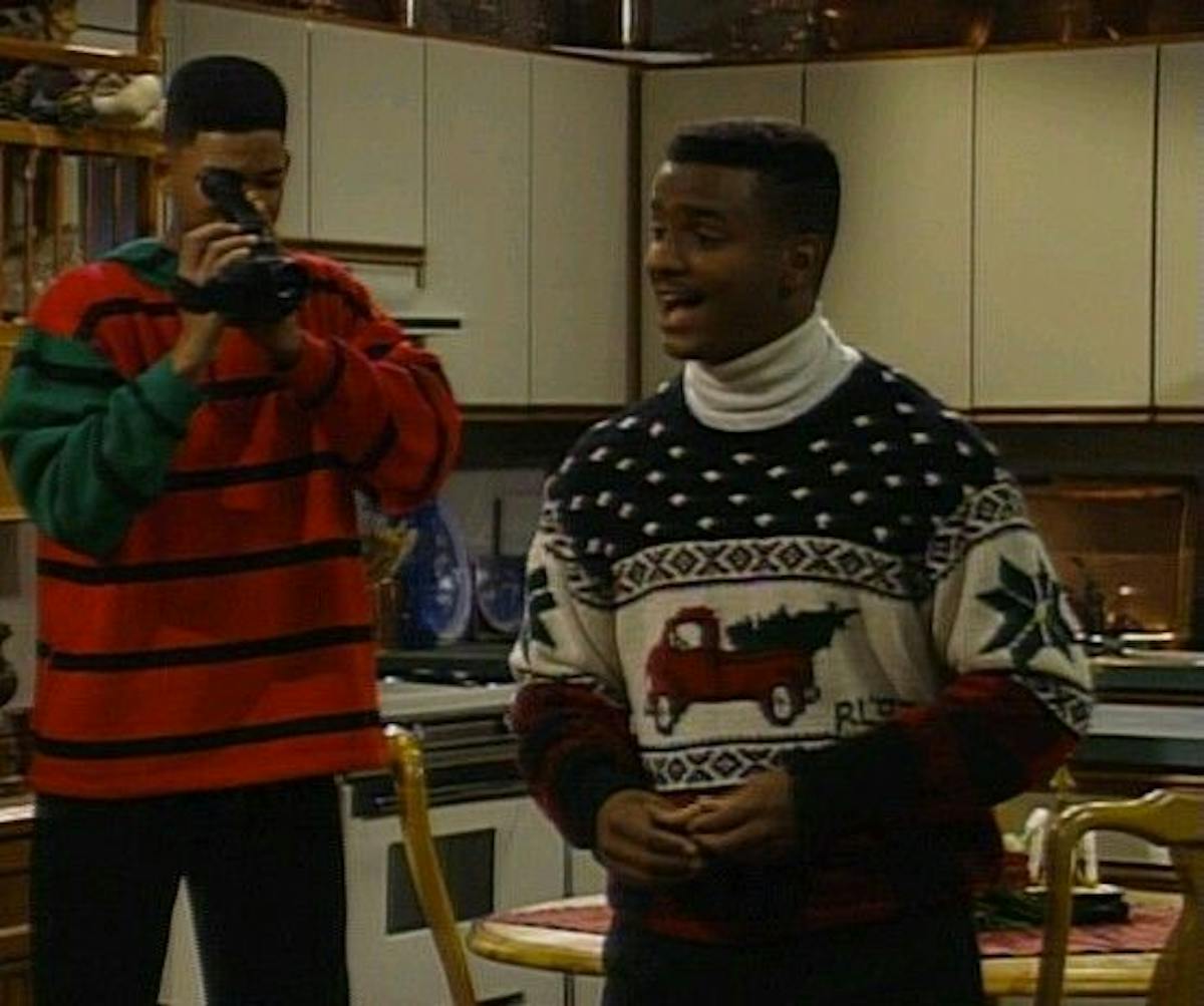  fresh prince of bel air scene featuring an ugly christmas sweater