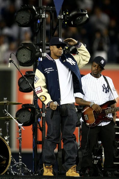  Jay-Z performing at the 2009 World Series in a 59Fifty New York Yankees hat