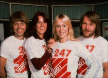 ABBA at BBC Radio 1 in London, November 1976.