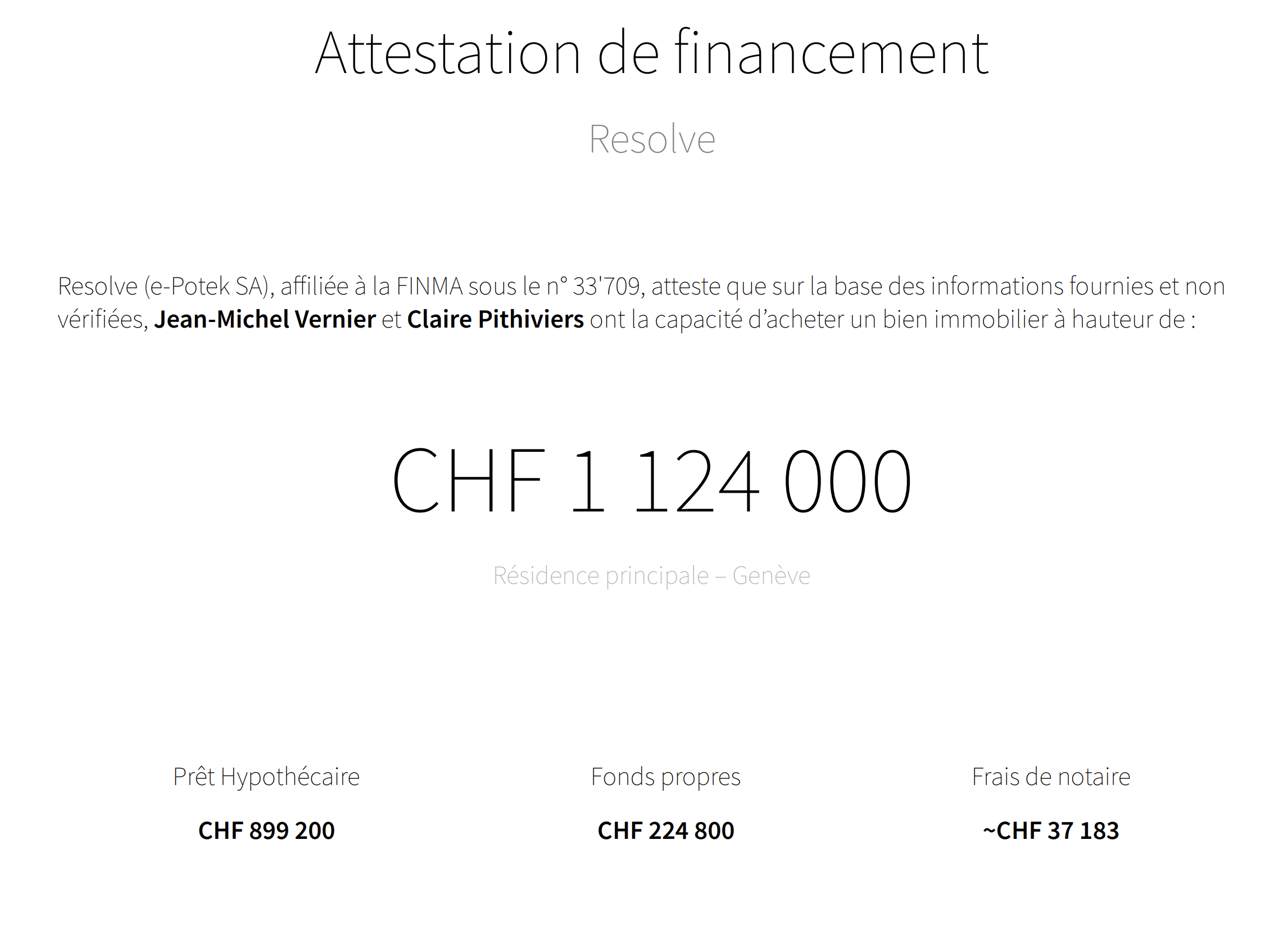 Exemple attestation de financement