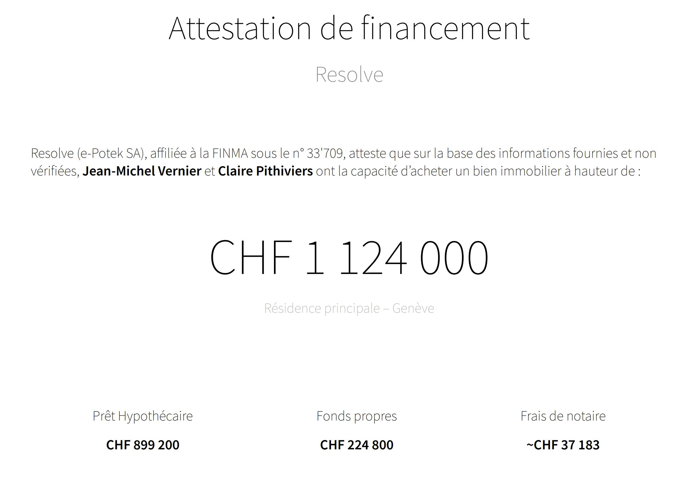 Exemple attestation de financement