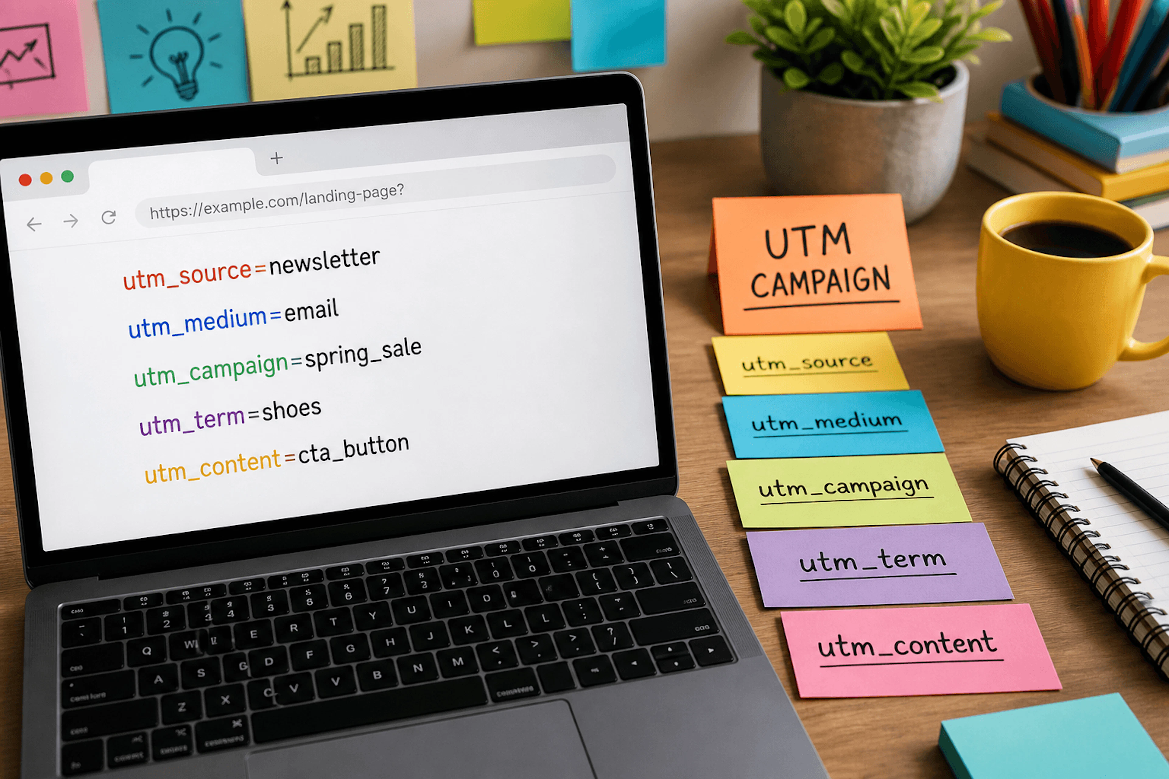 Marketing link with UTM parameters highlighted in a browser address bar