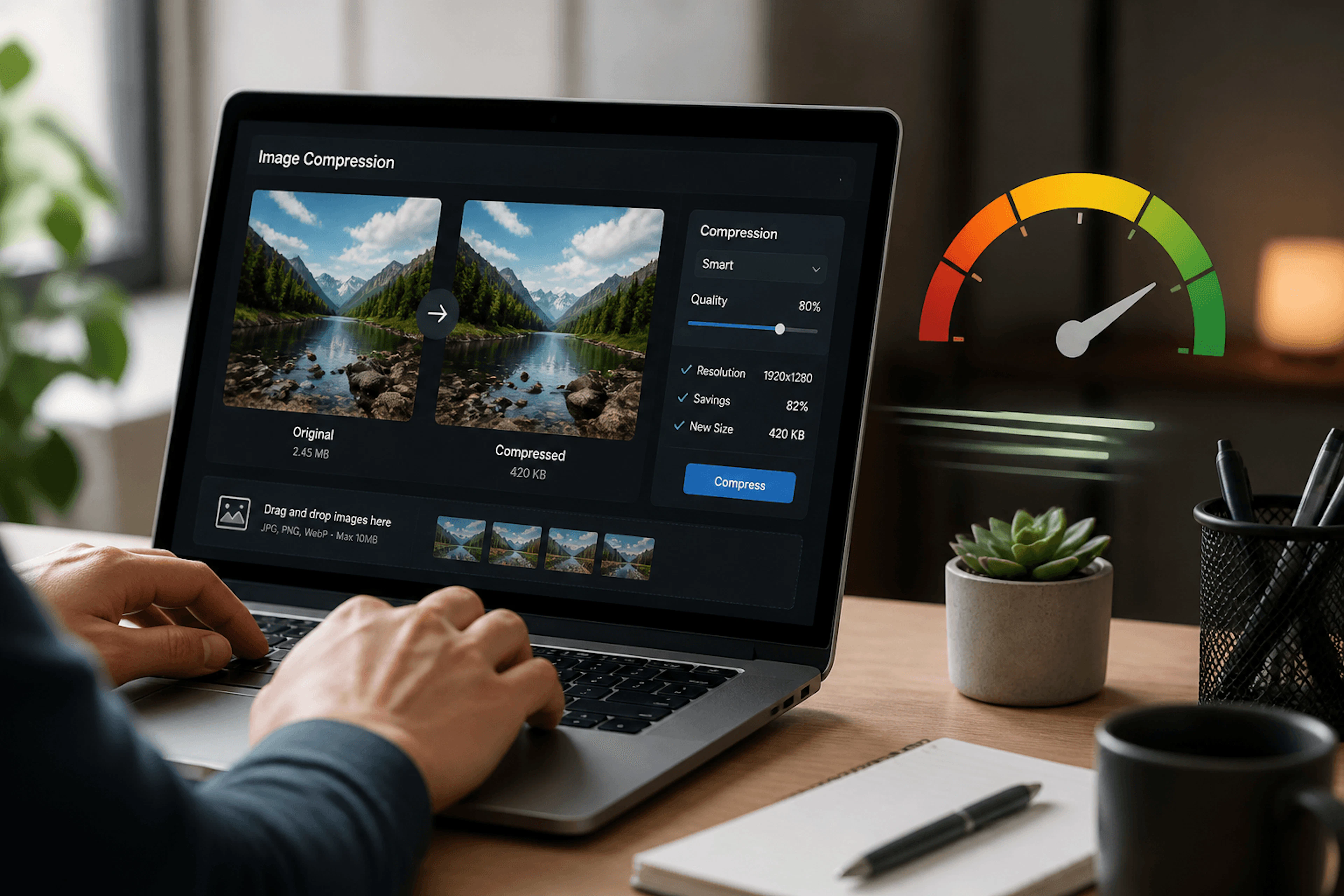Before and after comparison of a website loading speed test