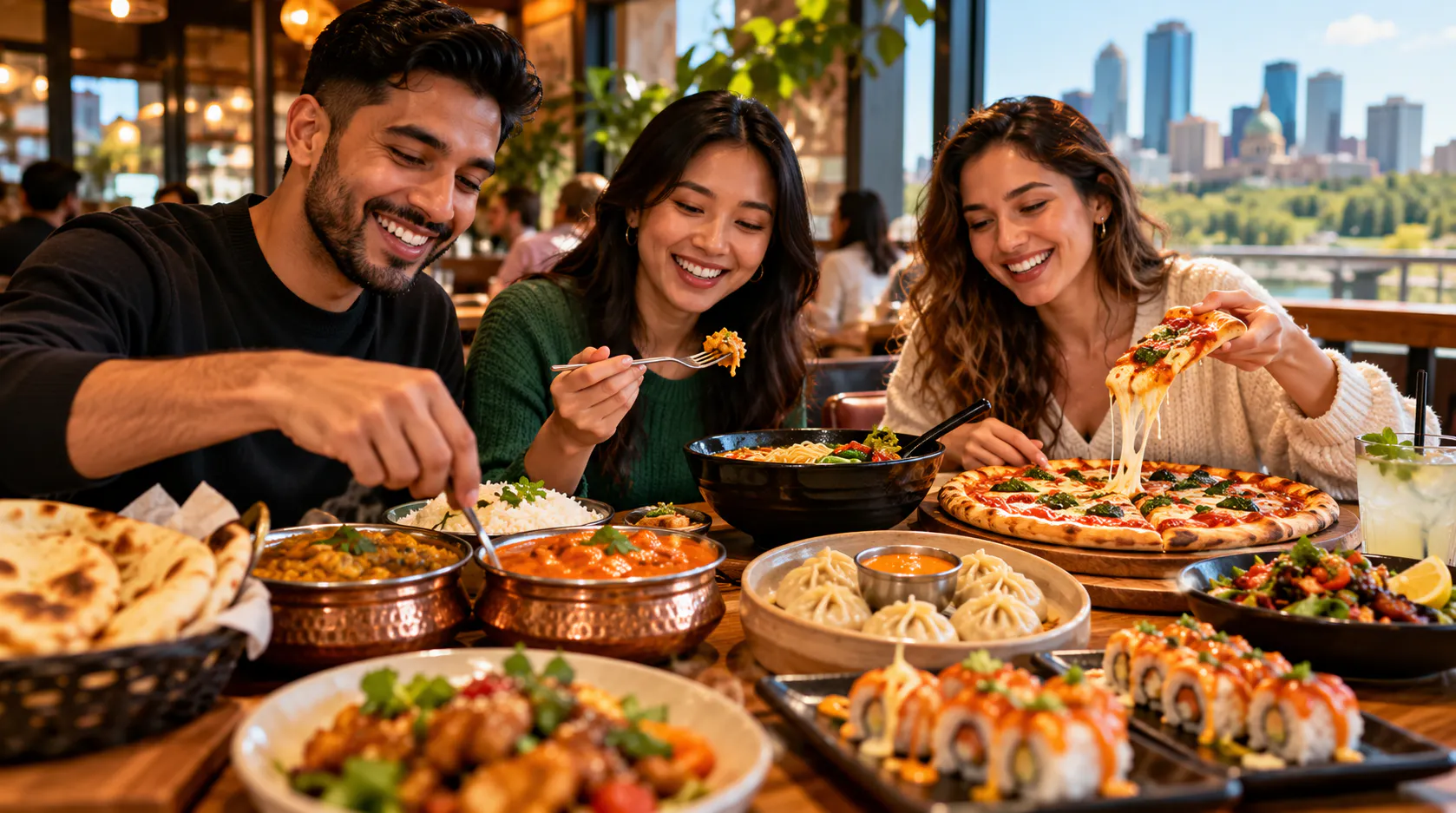 Friends Sharing a Global Feast