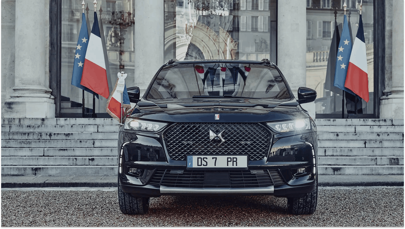 The state vehicle of French President Emmanuel Macron