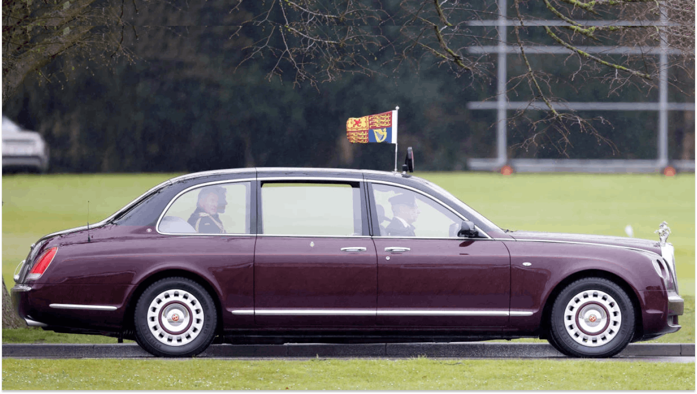 The state vehicle of King Charles III driving left to right