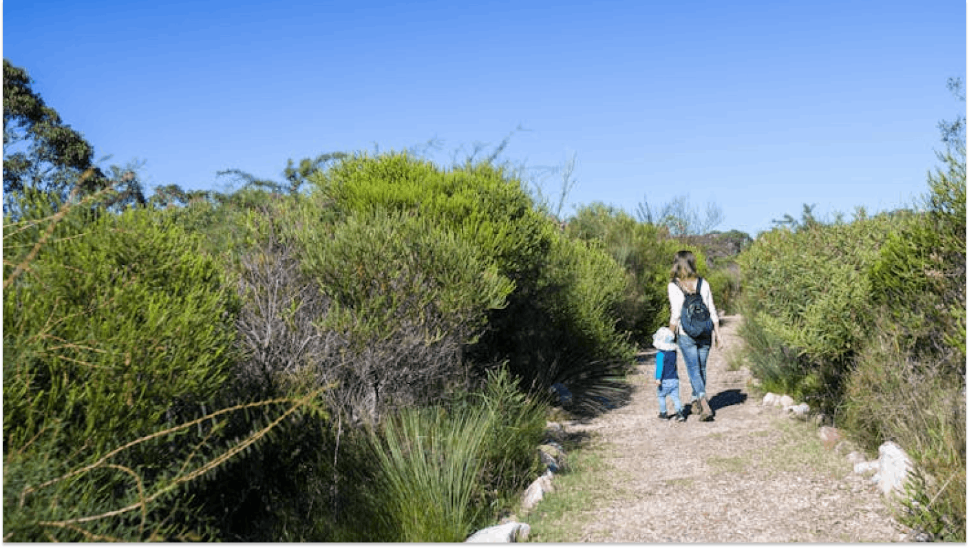 Image of mother and child walking at Booderee National Park: Telegraph Creek Nature Trail