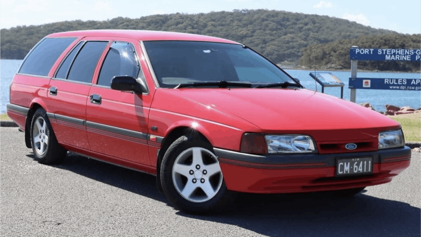 Red Ford Falcon station wagon