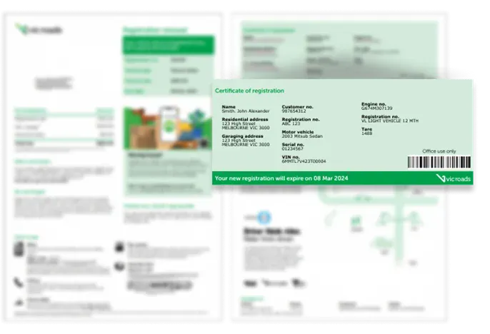 Sample VIC Vehicle Registration Certificate