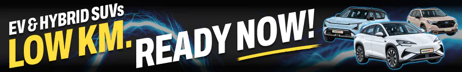 Promo banner for EV & Hybrid SUVs. Low KM. Ready now!