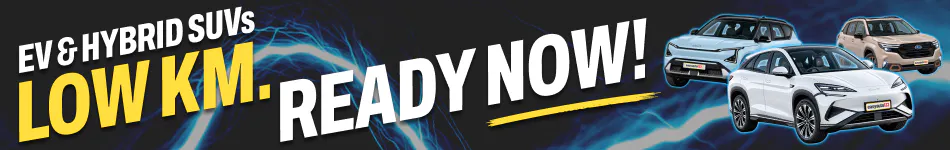 Promo banner for EV & Hybrid SUVs. Low KM. Ready now!