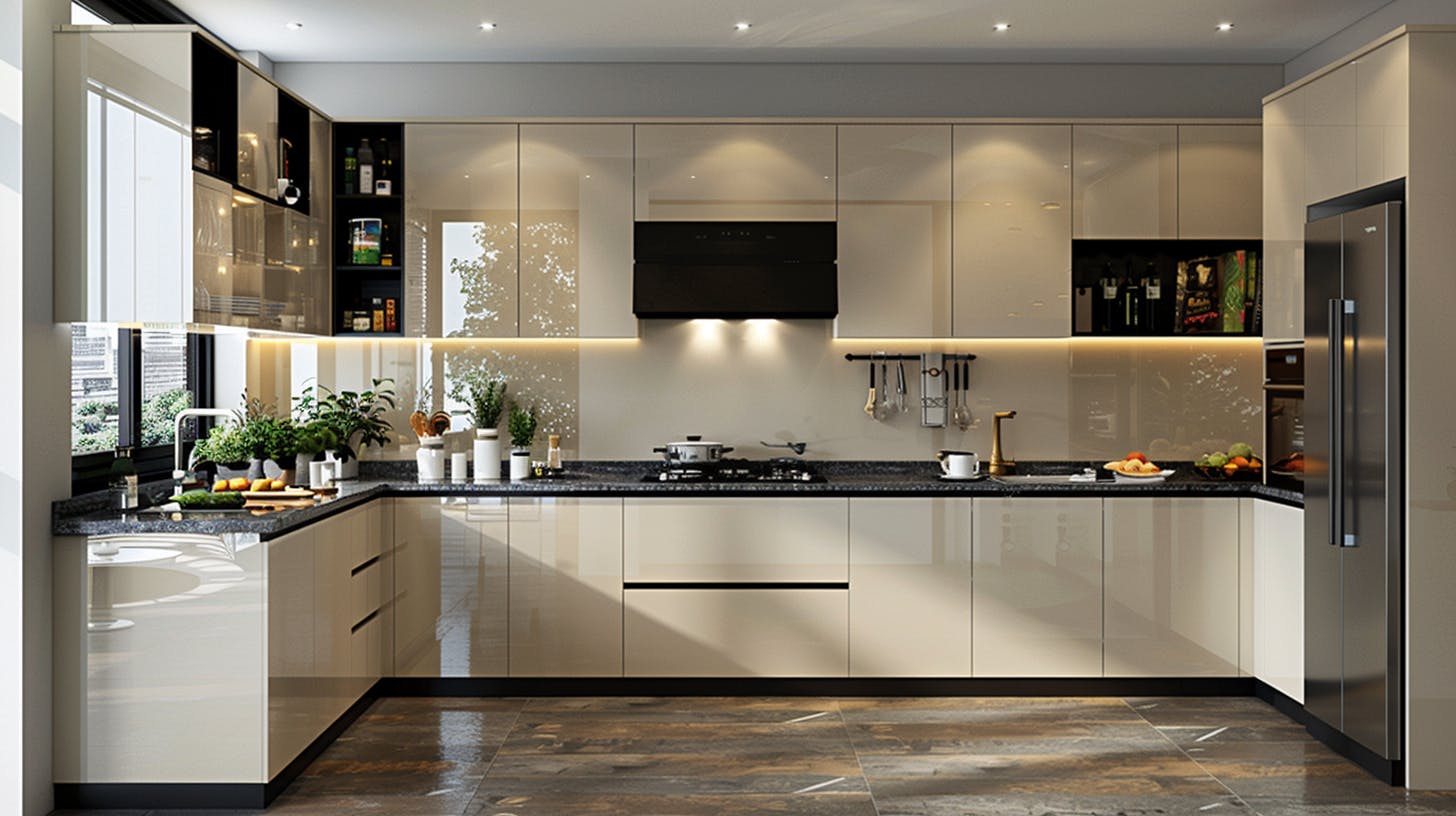 Eagle Decor's elegantly designed modern kitchen with cream cabinets and premium stainless steel appliances.